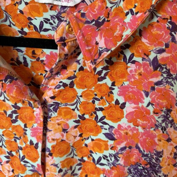 Isaac Mizrahi Live XL Floral Button Front Blouse Long Sleeve Cotton Spandex Top - Picture 4 of 8